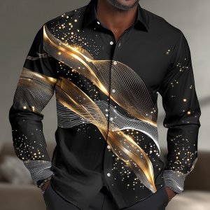 Men’s Geometric Gradient Waves Shirt Button Up Shirt Casual Long Sleeve Fashion Streetwear Summer 3D Print Collared Shirt