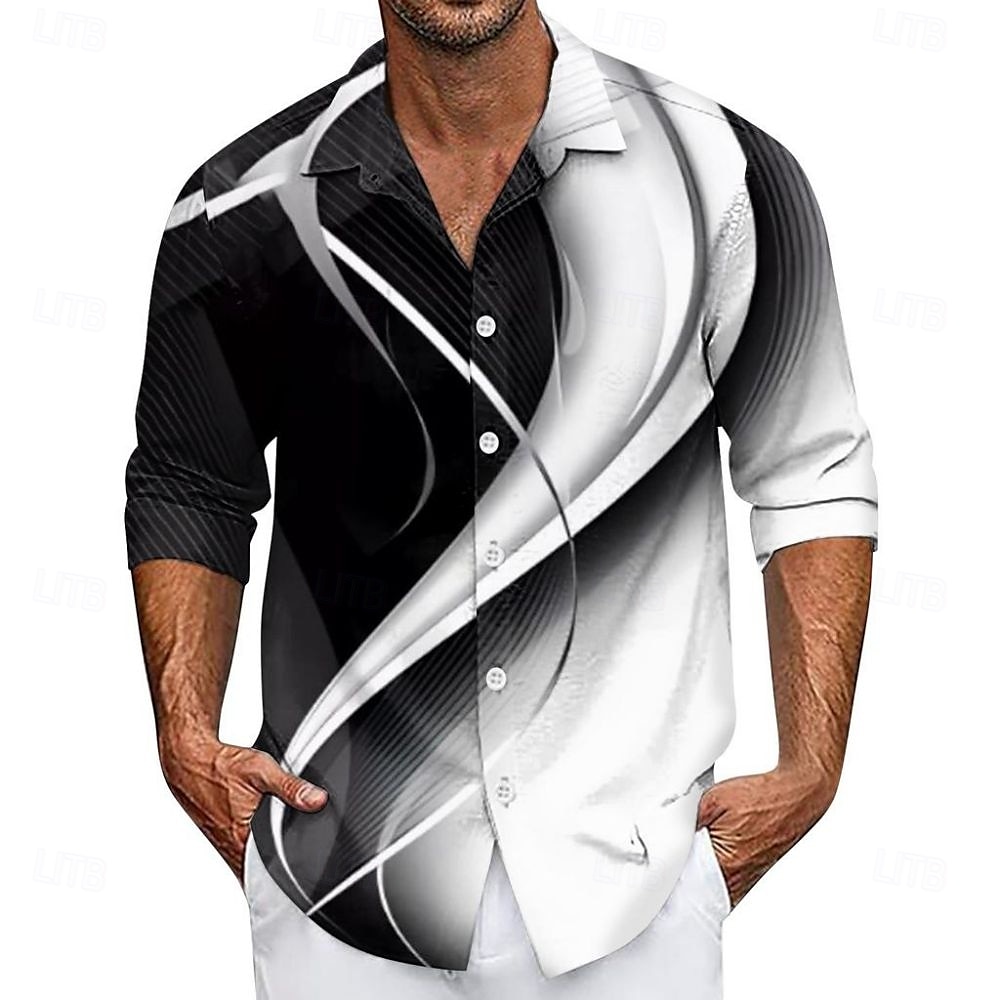 Men's Gradient Waves Shirt Button Up Shirt Casual Dress Shirt Long Sleeve Fashion Streetwear Turndown 3D Print Collared Shirts