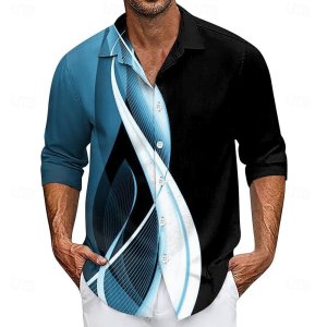 Men’s Gradient Waves Shirt Button Up Shirt Casual Dress Shirt Long Sleeve Fashion Streetwear Turndown 3D Print Collared Shirts