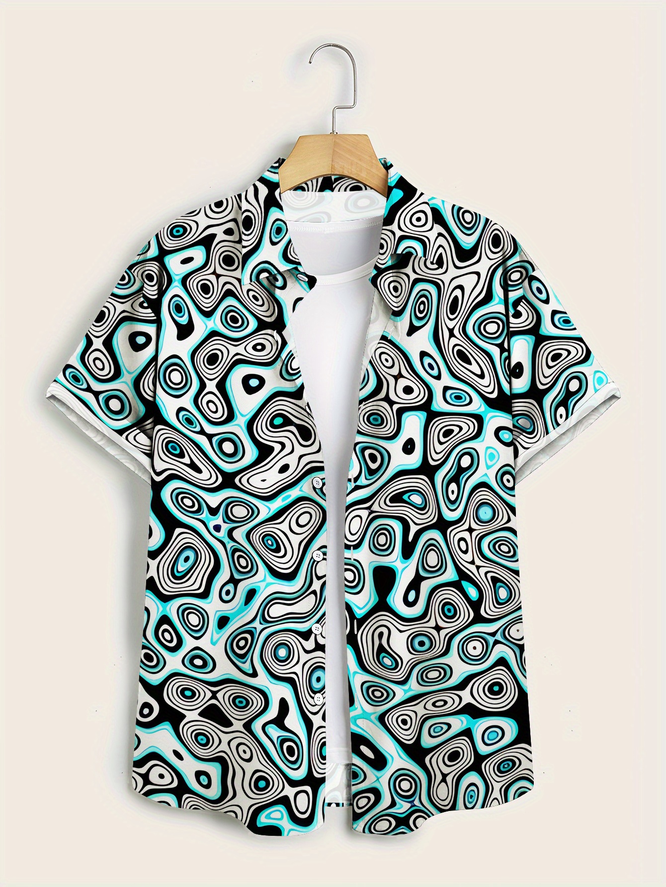 Psychedelic wave 3d print short sleeve shirt, men's aloha collar hawaiian shirt, ideal for daily wear