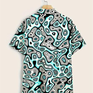 Psychedelic wave 3d print short sleeve shirt, men’s aloha collar hawaiian shirt, ideal for daily wear