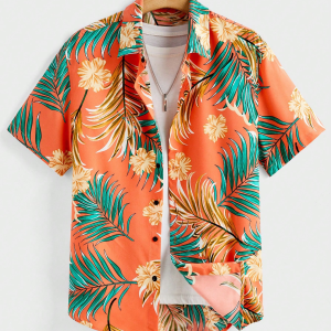 Hawaiian Vacation Shirt for Men – Soft, Airy & Colorful Short Sleeve Top with Palm Tree & Ocean Wave Designs