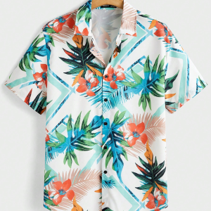 Hawaiian Vacation Shirt for Men – Soft, Airy & Colorful Short Sleeve Top with Palm Tree & Ocean Wave Designs