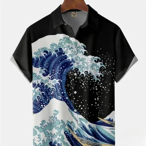Sakura Ocean Wave Hawaiian Shirt Multi Style Optional Men US Retro Korean Oversized Asian Vacation Aloha Shirts