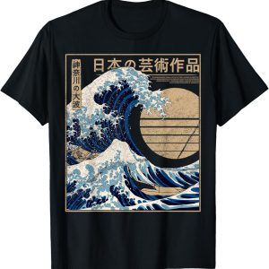 Great Wave Kanagawa Japanese Art T-Shirt Retro Graphic Tee Breathable Cotton Crew Neck Streetwear