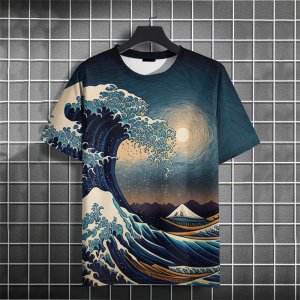 Men Japanese Ukiyo‑e The Great Wave Print T‑Shirt Retro Ocean Art Short Sleeve O‑Neck Casual Streetwear Summer Tees