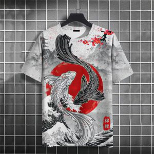 Men Japanese Ukiyo‑e The Great Wave Print T‑Shirt Retro Ocean Art Short Sleeve O‑Neck Casual Streetwear Summer Tees