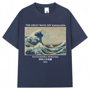 Japanese Art Style Great Wave Off Kanagawa Hokusai T-shirts Men Women 90s Vintage Manga T Shirts Oversized Cotton T Shirt Gifts