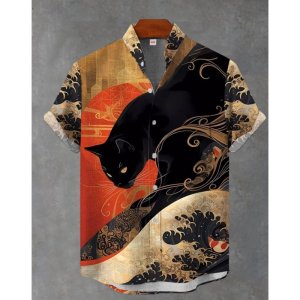 2025 Retro Ukiyo-e Pattern 3D Printing Linen Shirt Men’s Fashion Shirt Summer Casual Harajuku Street Wear Vacation Shirt