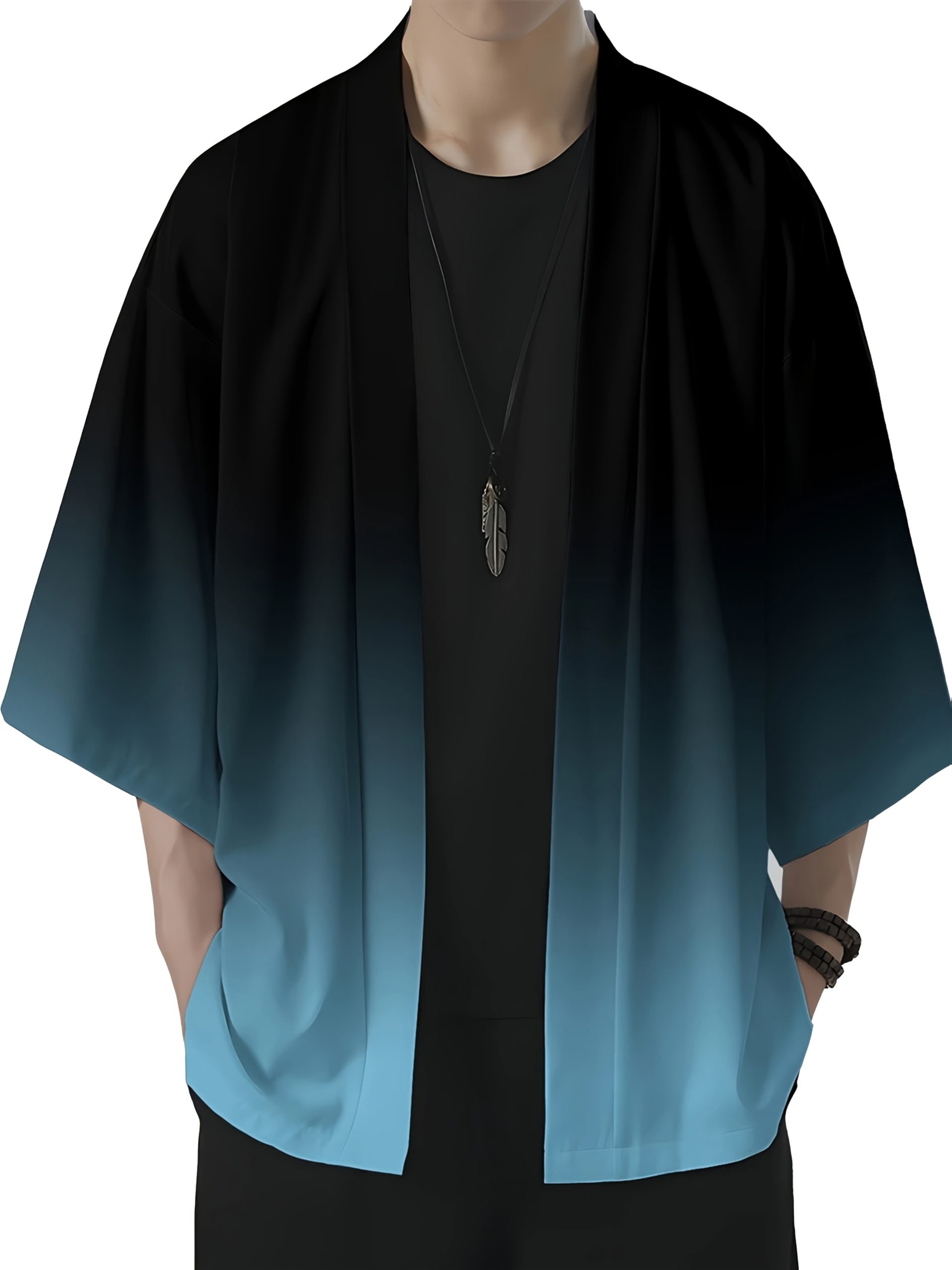 Men's Fashion Gradient Print Loose-Fit Kimono  Casual Summer Beachwear,Open Front, Lightweight Polyester Kimono Style Streetwear
