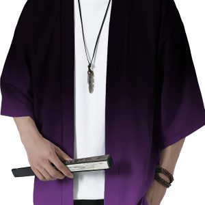 Men’s Fashion Gradient Print Loose-Fit Kimono  Casual Summer Beachwear,Open Front, Lightweight Polyester Kimono Style Streetwear