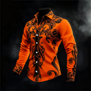 New Men’s Casual Long Sleeved Button Up Shirt With Artistic Pattern 3D Printing  Fashionable And Comfortable Top