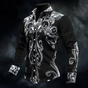 New Men’s Casual Long Sleeved Button Up Shirt With Artistic Pattern 3D Printing  Fashionable And Comfortable Top