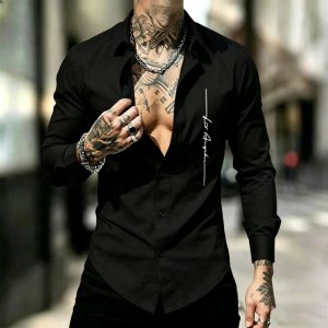 Men’s Long Sleeved Shirt  Casual And Fashionable  Letter Printed  Elastic  Street Style  Comfortable And Breathable Top  XS-6XL。
