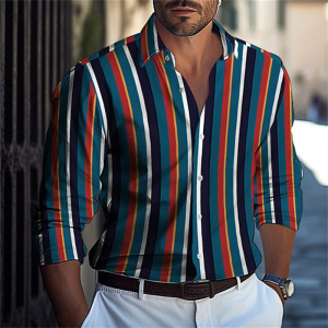 Men’s Tops Striped Plaid Simple Stitching Soft And Comfortable Lapel Buttons Men’s Tops Casual Outdoor Street 2027 Hot Sale