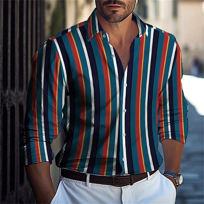 Men's Tops Striped Plaid Simple Stitching Soft And Comfortable Lapel Buttons Men's Tops Casual Outdoor Street 2027 Hot Sale