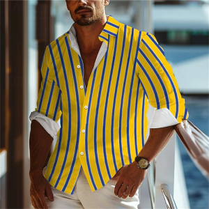 Men’s Tops Striped Plaid Simple Stitching Soft And Comfortable Lapel Buttons Men’s Tops Casual Outdoor Street 2027 Hot Sale