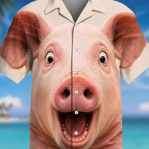 Men Cute Pig 3D Animal Full Print Short Sleeve Shirts Lapel Button Up Hawaiian Beach Funny Casual Holiday Blouse
