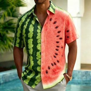 Realistic Fruit Splicing Vacation  shirt, men’s Casual shirt, For Daily wear, Summer parties, And Fun Vacation Styles