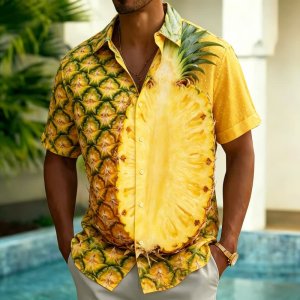 Realistic Fruit Splicing Vacation  shirt, men’s Casual shirt, For Daily wear, Summer parties, And Fun Vacation Styles