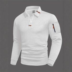 Men’s long-sleeved polo shirt Men’s Long-Sleeved Polo Shirt, Available in 5 Colors, Suitable for Spring and Autumn. White Collar, Button Design, Zipper Detail