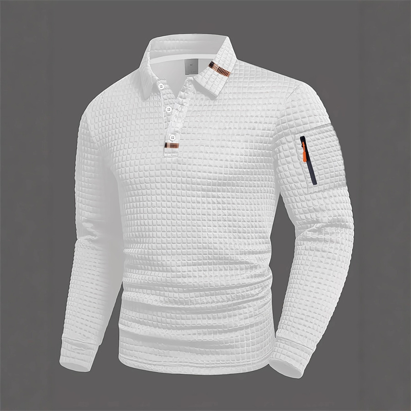Men's long-sleeved polo shirt Men's Long-Sleeved Polo Shirt, Available in 5 Colors, Suitable for Spring and Autumn. White Collar, Button Design, Zipper Detail