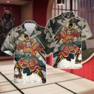 3D Print Japanese Warrior Shirts For Men Samurai Graphic Beach Shirt Fashion Mens Short Sleeve Button Down Blouses Tops