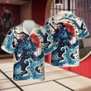 3D Print Japanese Warrior Shirts For Men Samurai Graphic Beach Shirt Fashion Mens Short Sleeve Button Down Blouses Tops