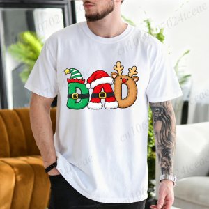 Dad Christmas Graphic T Shirt for Men Christmas Tree Reindeer Letter Tee Xmas Holiday Family Matching Gift Short Sleeve Tops