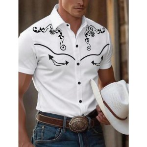 2026 New Men’s Summer Western Cowboy Westernstyle Short-Sleeve Shirt Retro 3D Print Men Casual Lapel Blouse top Vacation Shirts