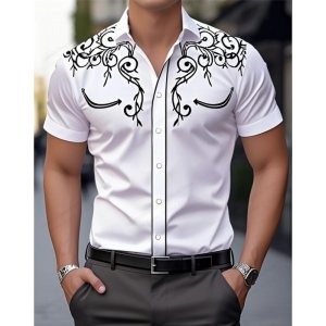 2026 New Men’s Summer Western Cowboy Westernstyle Short-Sleeve Shirt Retro 3D Print Men Casual Lapel Blouse top Vacation Shirts