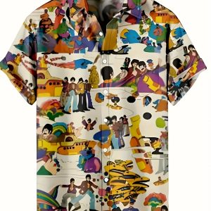 Trendy Summer men’s Hawaii Beach Travel must-have Mermaid Pattern Fashion Short Sleeve Shirt