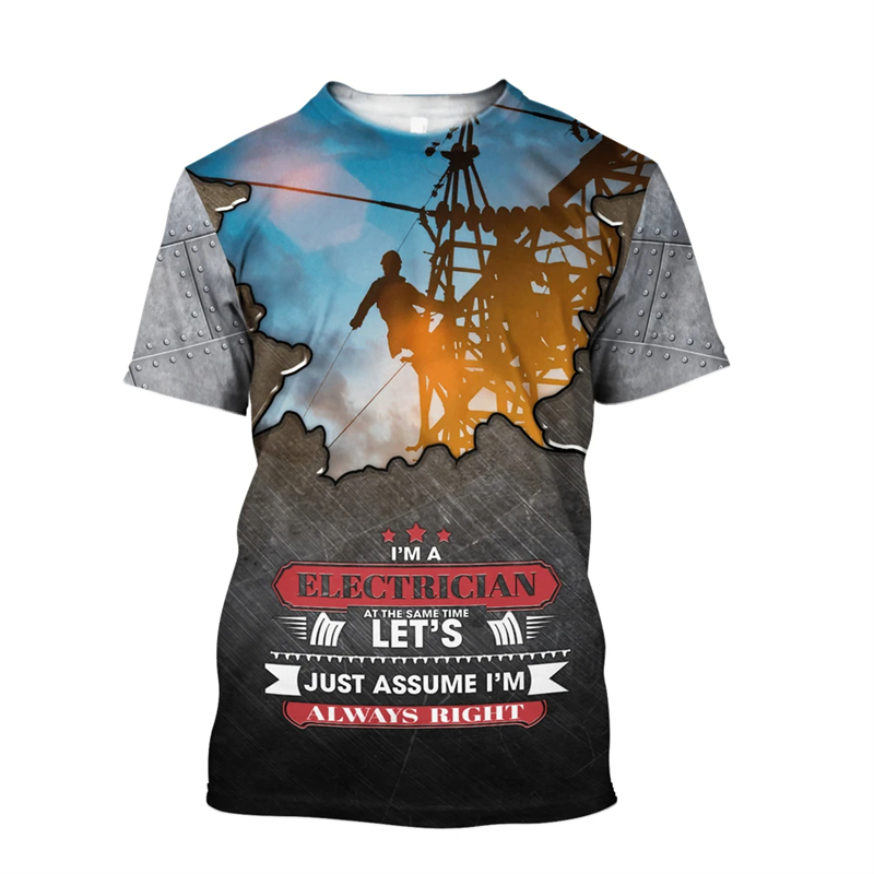 Fashion 3D Print T-Shirt For Men Electrician Uniform Leisure O-neck Oversized Tshirts Vintage Male Harajuku Short Sleeve Tops