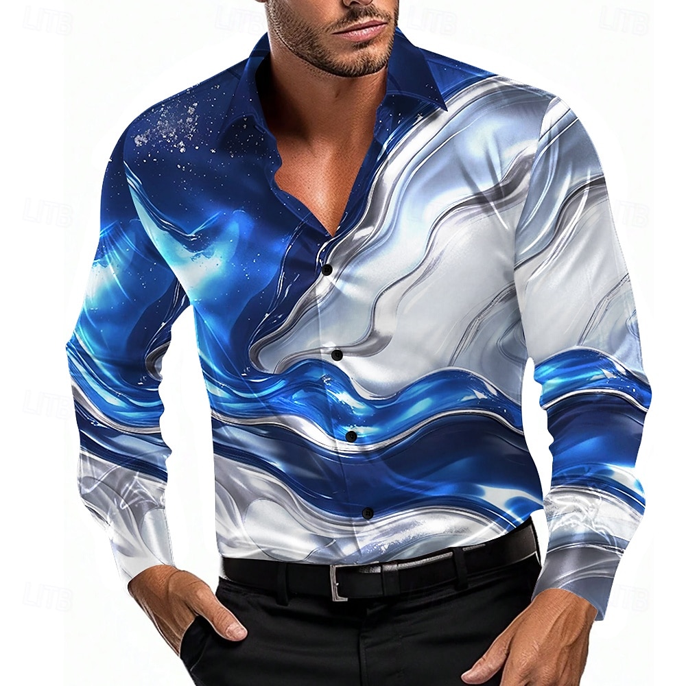 Men's Gradient Waves Marble Shirt Dress Shirt Long Sleeve Fashion Casual Summer Spring Fall Turndown 3D Print Button Up Shirts