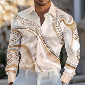 Men’s Gradient Waves Marble Shirt Dress Shirt Long Sleeve Fashion Casual Summer Spring Fall Turndown 3D Print Button Up Shirts