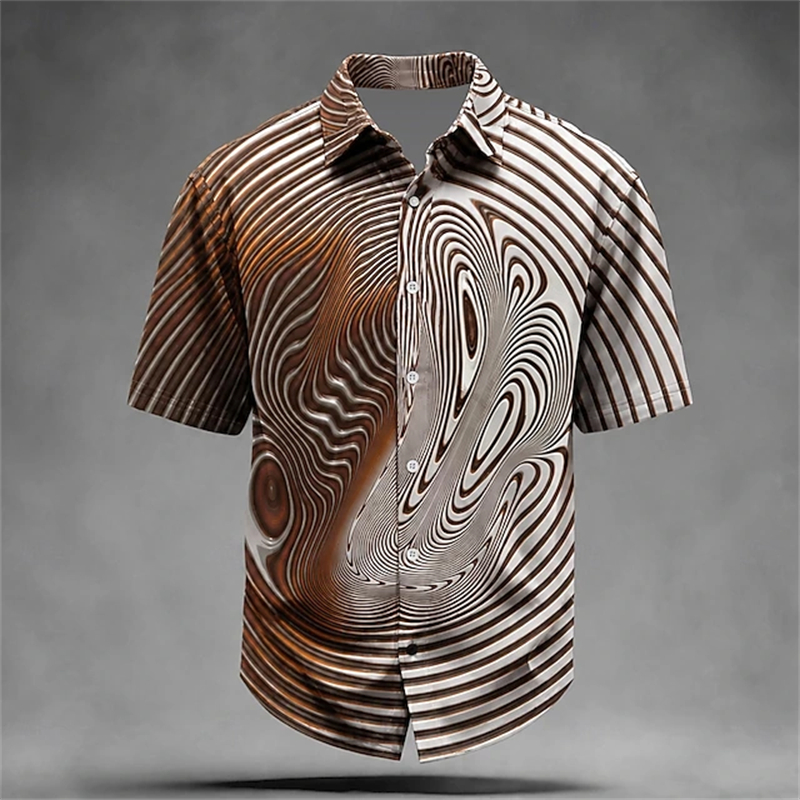 Men's Shirt Short-Sleeve Collared Men's Retro Wavy Print Short-Sleeve Shirt Abstract Pattern Summer Casual Men's Top Simple and Elegant Collared Button-Down Shirt