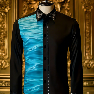 Men’s wave shirt pattern New men’s casual 3D printed shirt with wave pattern, fashionable and casual long sleeved collar shirt top